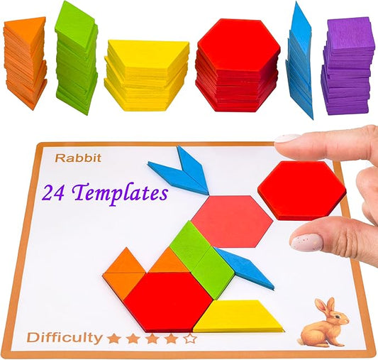 Dementia Activities for Patients, 80 Pieces Wooden Tangrams Cognitive Game for Seniors, Colorful Shape Pattern Alzheimers Products for Elderly, Easy Tile Matching Memory Puzzle Board Gifts