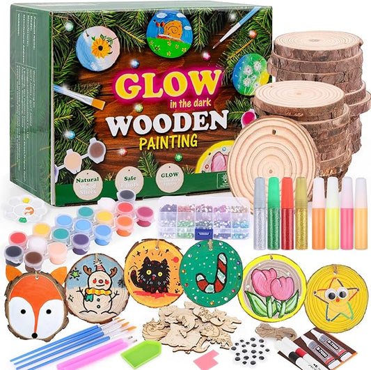 Kids Wood Painting Kit Glow in The Dark - Arts and Crafts for Kids Ages 5-12, Easter Crafts Gifts for Girls Boys Birthday, Art Supplies for 5 6 7 8 9 10 11 12 Year Old