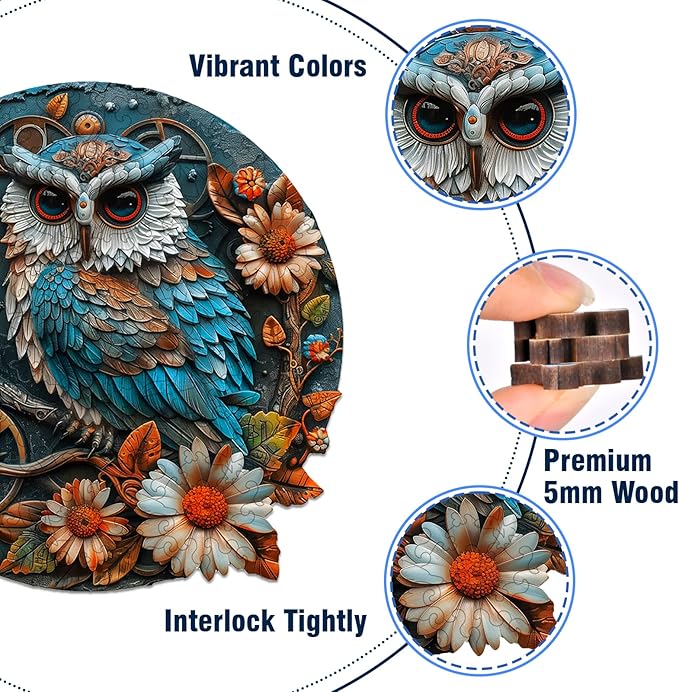 Wooden Owl Puzzle, 200 Pieces Unique Shaped Wood Puzzles, Hard Impossible Puzzles, Wooden Jigsaw Puzzle for Adults and Kids, Family Games Challenge Puzzle, Brain Games 11.49" x 11.49"