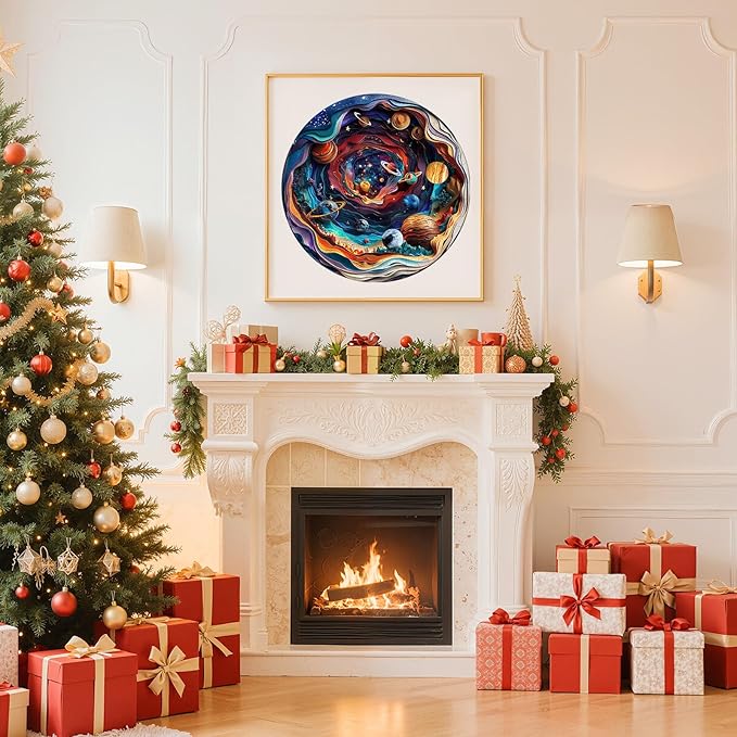 Wooden Puzzles for Adults, Unique Animal Shaped Universe Adult Puzzle, 3D Vision Wooden Jigsaw Puzzles Adult, Challenging Creative Gifts Family Games 13.4 * 13.4in 300pcs