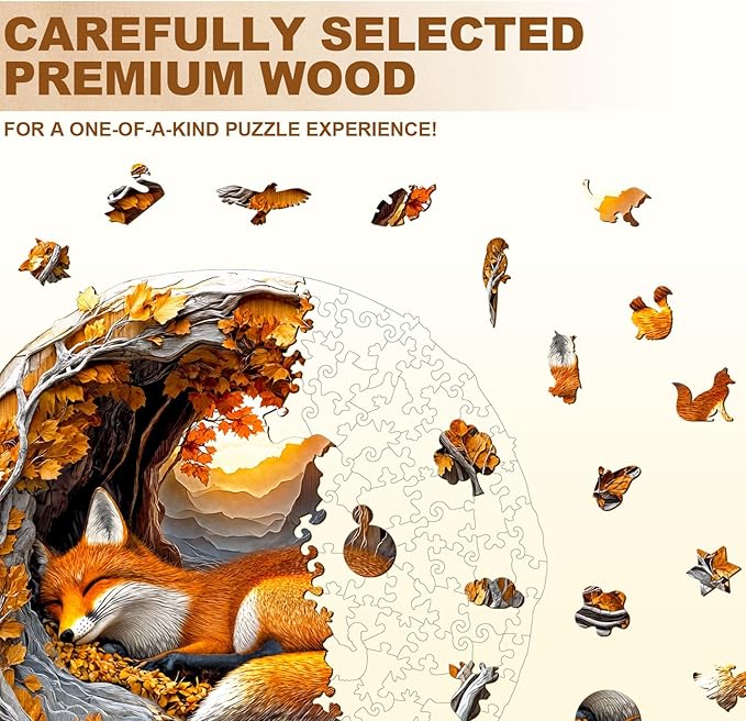 WOODBESTS Wooden Puzzles for Adults, 3D Fox Wood Puzzles Adult(200 Pieces, M, 11.4 * 11.2in), Unique Shape Wooden Animal Jigsaw Puzzles, Birthday Gifts for Adults Family Game