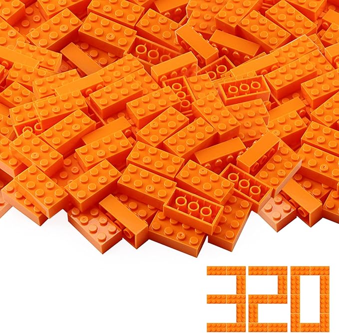 Feleph Classic 2x4 Bricks Orange 320 Pieces Parts Building Kits Creative Play Set Basic Blocks Toy Accessories Compatible with 3001 Major Brands (Orange)