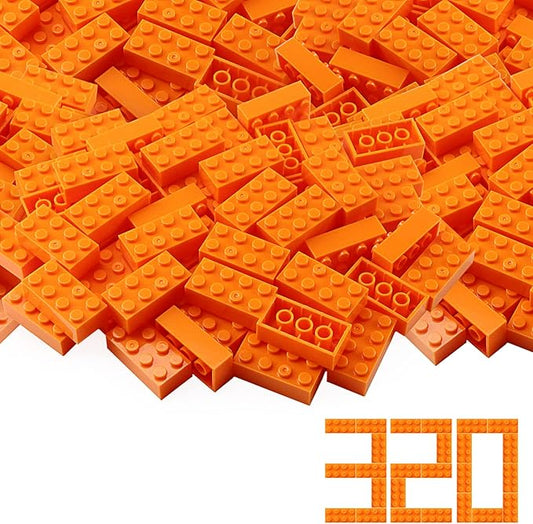 Feleph Classic 2x4 Bricks Orange 320 Pieces Parts Building Kits Creative Play Set Basic Blocks Toy Accessories Compatible with 3001 Major Brands (Orange)