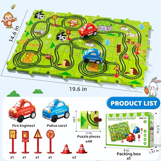 48 PCS Puzzle Race Track Car Set Toys for Kids Boys, Puzzle Tracks Car for Boys Ages 3-5 4-6, Toddler Toys Gifts for 3 4 5 Year Old Kids, Ideal 3 4 5 6 Year Old Birthday Gifts