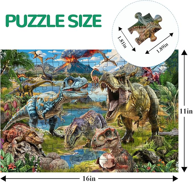 Puzzles for Kids Ages 4-6-8-10, Dinosaur World Puzzle 100 Pieces Jurassic Landscape Jigsaw Puzzles Educational Toys Gifts for Boys Girls
