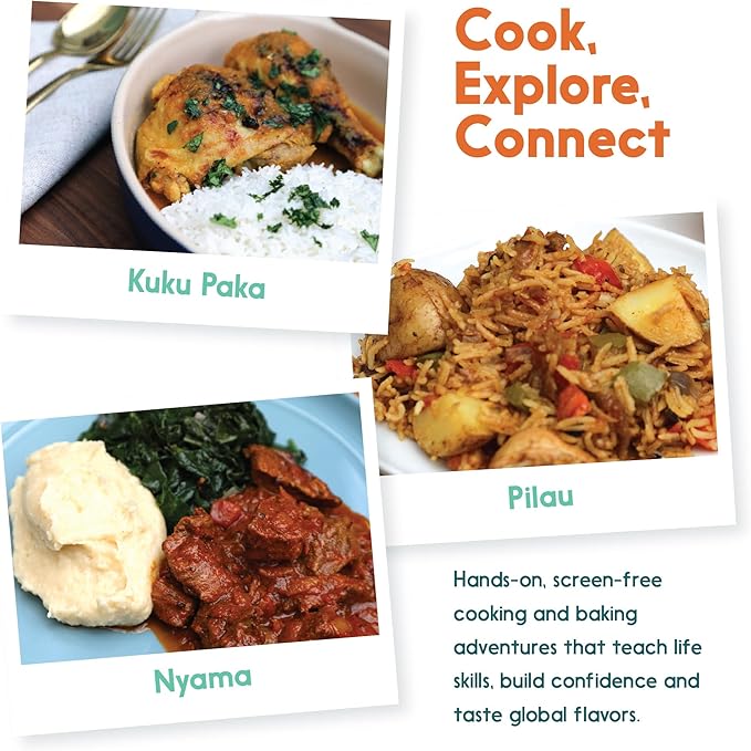 eat2explore Cooking Kits for Kids - Interactive & Educational Set with 3 Recipe Cards, Key Ingredients & Cooking Tools - Ideal Idea for Kids who Love to Create Meals (Kenya Edition)