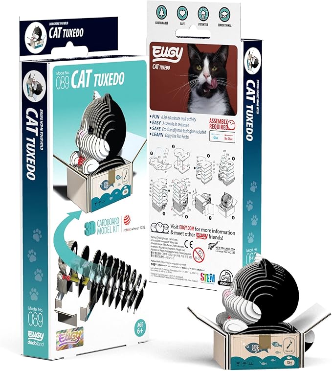 Eugy Cat - Tuxedo 3D Puzzle, 32 Piece Eco-Friendly Educational Learning Puzzles for Kids 6+