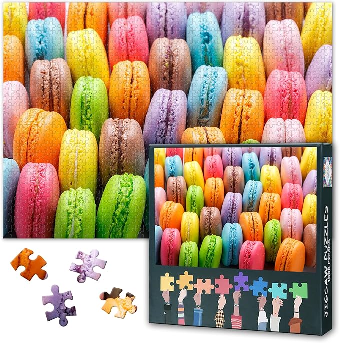 Jigsaw Puzzles for Adults 1000 Pieces - Delicious Macarons & Colorful Desserts, Artistic 1000-Piece Puzzle for Adults, Challenging Coolest Adult Puzzles - 27.5x19.7 in