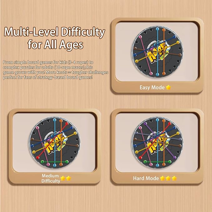 Rope Untangling Puzzle Game, Mini Travel Size Educational Strategy Board Game for Kids & Adults, Family Travel Party Games with Multi-Level Challenges, Gifts for All Ages（Mini）