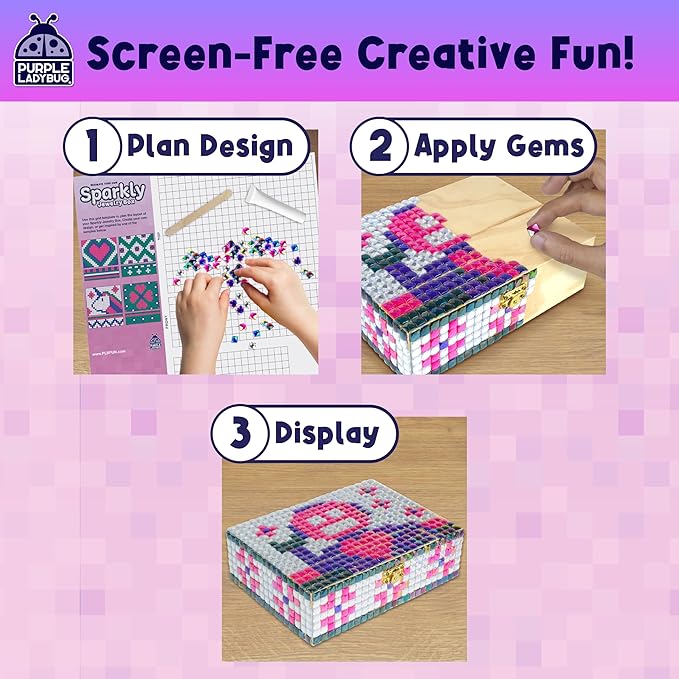 PURPLE LADYBUG DIY Jewelry Box Craft Kit for Girls Ages 4-12, Arts and Crafts for Kids, Creative Toys for Little Girls 6-8 Years Old, Birthday Gift for 5+ Year Old Girl, Mosaic Mermaid Unicorn Design