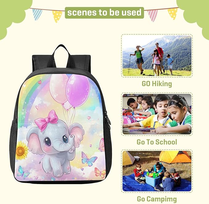 Elephant Cute Rainbow Toddler Backpack for Boys Girls 3-6 Small Travel Backpacks for Kids Preschool Bookbag for Elementary Kindergarten for Travel School