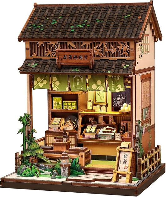 Fsolis Book Nook Kit - DIY Miniature House Kit for Adults Mini House Tiny 3D Puzzles for Bookshelf Diorama Decor Gifts for Women Teenagers Puzzle Lovers (Japanese Sweets Shop)