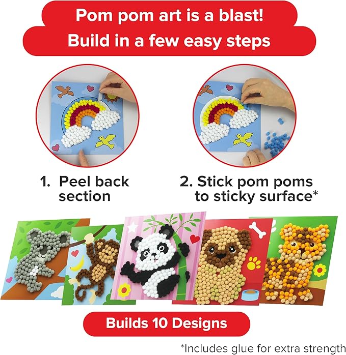 Little Jupiter DIY Pom Pom Art - Makes 10 Art Pieces -Boy & Girl for Age 3-5 - Toddler Kids Crafts 3-5 Activities - Arts and Crafts (Set4)