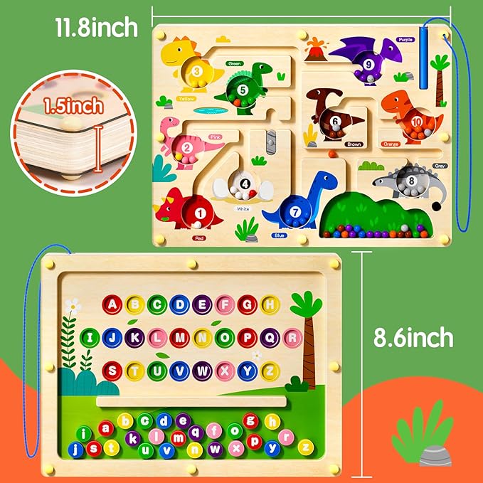 2 in 1 Magnetic Color and Number Maze Magnet Alphabet Counting Car Puzzle Double Sided Board Fine Motor Skills Montessori Preschool Toys for Boys and Girls (Color1, One Side)