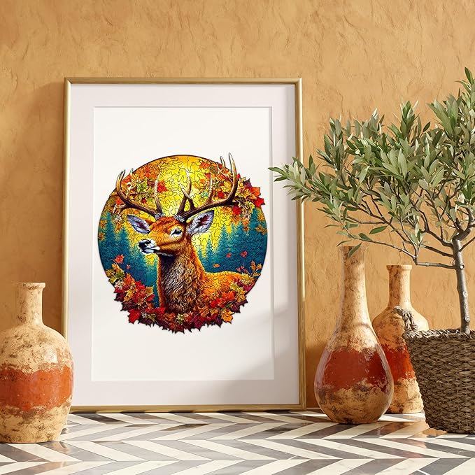 Wooden Puzzles for Adults, Unique Puzzles for Adults, Irregular Animal Shaped Wooden Jigsaw Puzzles, Creative Birthday Gift,11.8 x 9.1 inch, Deer