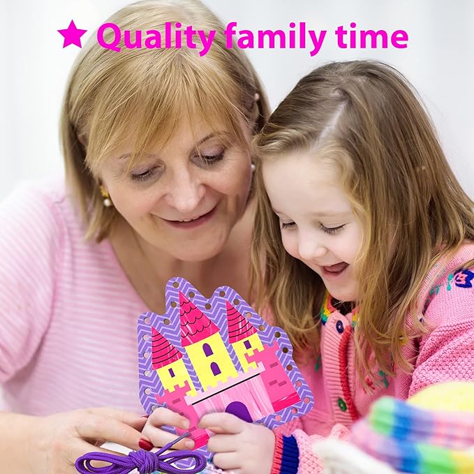 KRAFUN Beginner Unicorn My First Lacing Card Kit for Kids Arts & Crafts, 10 Easy Princess, Mermaid, Lacing Projects, Toddlers Lace Project, Fine Motor Preschool Skills Toys