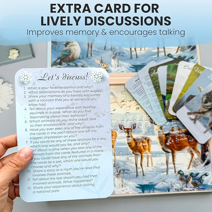 QUOKKA 60 Pieces Dementia Puzzles for Elderly - 3SET Large Piece Puzzles for Seniors - 9 Memory Flashcards with Facts I 25 Discussion Prompts per Puzzle - Alzheimer's Activities Products for Elderly