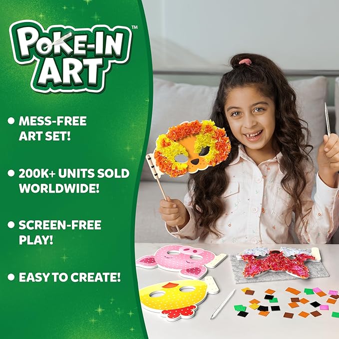 Skillmatics Poke-in Art - Animal Masks, Mess-Free Fun for Kids, DIY Wood Craft Kits, Creative Activity, Gifts for Girls & Boys Ages 4, 5, 6, 7, 8, 9