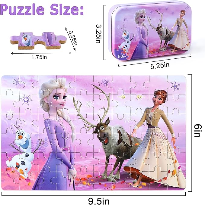 LELEMON Pretty Puzzles for Kids Ages 4-6, Snowmen 60 Piece Puzzles for Kids Ages 4-8,Children Jigsaw Puzzles in a Metal Box,Educational Learning Puzzle Toys for Girls and Boys