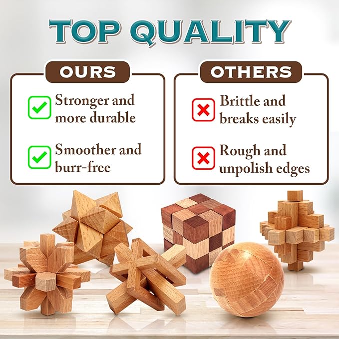 Brain Teaser Wooden Metal Puzzles - Stocking Stuffers Brain Teaser Disentanglement Iron Link Unlock Interlock Game Chinese Ring Magic Trick Toy for Party Favors Kids Adults Challenge 32pack
