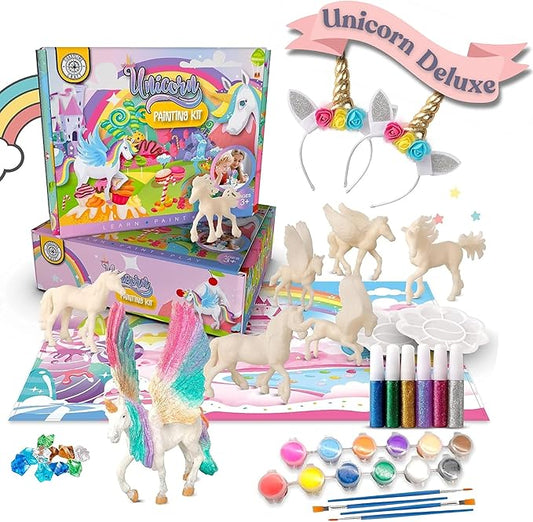 Deluxe Unicorn Painting Kit for Girls - STEM Certified Unicorn Craft for Girls Ages 4-6 & up- Paint Your Own Arts and Crafts Includes 2 DIY Headbands & 8 Kids Painting Crafts for Fun Screen-Free Play