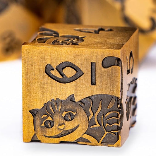Metal DND Cat Dice Polyhedral RPG Dice Set with Gift Case for Dungeons Dragons Role Playing Game, 7PCS D and D Dice D6 D8 D10 D12 D20 D% (Antique Gold)