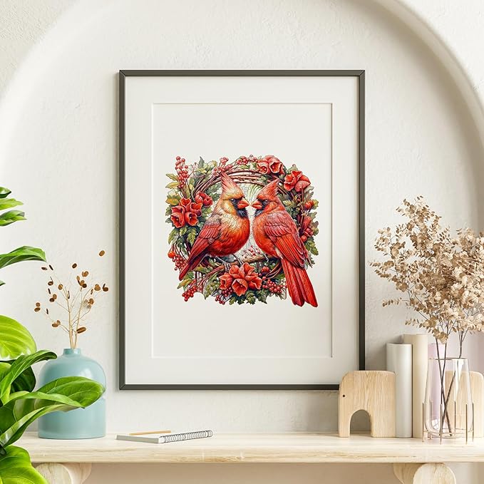 Jigfoxy Wooden Puzzles for Adults, Cardinal Wood Puzzles Adult, Unique Animal Shape Wooden Jigsaw Puzzles for Adults, Birthday Gifts for Puzzle Lovers, Family, Friend (L-13.3 * 13.3in-300 pcs)