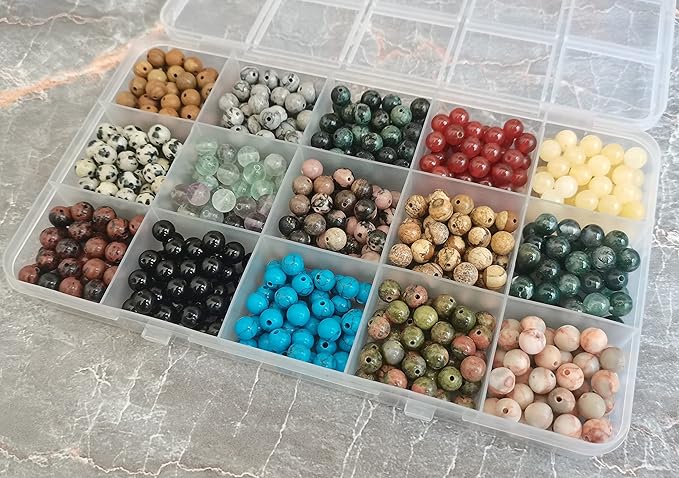 750pcs 6mm Real Natural Round Stone Beads Smooth Crystals Loose Gemstone Multi Color Mixed DIY for Jewelry Making(6mm,15 Color Mix-S1)