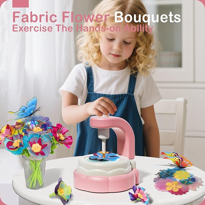 Pistachio DIY Flower Bouquet Kit Accessories - Arts and Crafts for Kids 4-6, Fabric Flowers Bouquets Toys Accessory Set, Flower Making Kit for Kids Accessories, 4 5 6 7 8 Year Old Girl Birthday Gifts