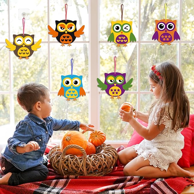Fennoral 12 Pack Fall Craft for Kids Owl Craft Kits Make Your Own Owl Foam Stickers DIY Arts and Crafts for Boys Girls Art Activities Party Supply Autumn Thanksgiving Decoration