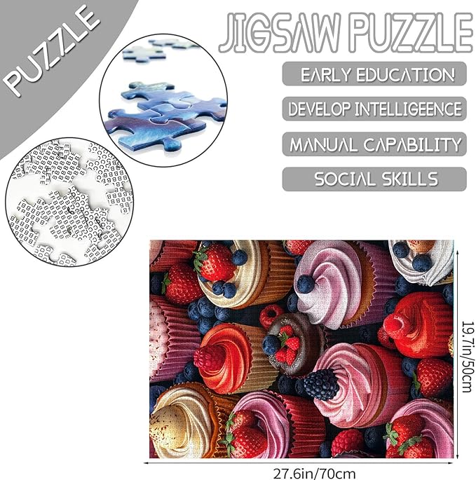 Tucocoo Dessert Jigsaw Puzzles for Adults 1000 Pieces, Fruits Cakes Pastries Whimsical Art Jigsaw Puzzle Colorful DIY Craft Puzzles for Home Decoration Gifts, Family Puzzle Perfect for Game Nights