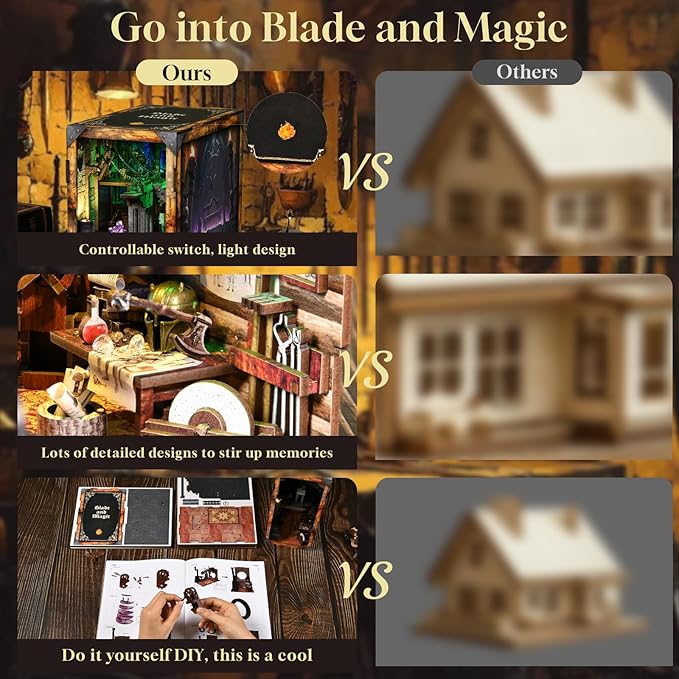 Book Nook Kit, DIY Miniature House Dollhouse Kit for Adults and Teens, Booknook Tiny House Bookshelf Decor (Blade and Magic)