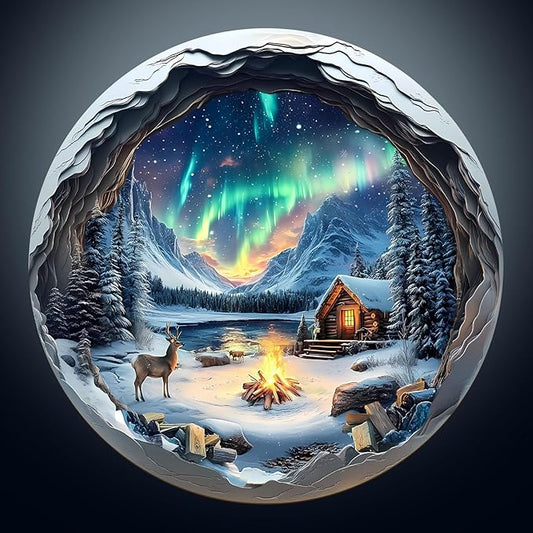Wooden Puzzles for Adults, Aurora World Wooden Jigsaw Puzzles for Adult 435 Pieces, Wood Puzzles Adult, Mountains Lakes Round Puzzle, Unique Animal Shape, Wall Art Canvas Puzzle (XL -17.3 * 17.3in)