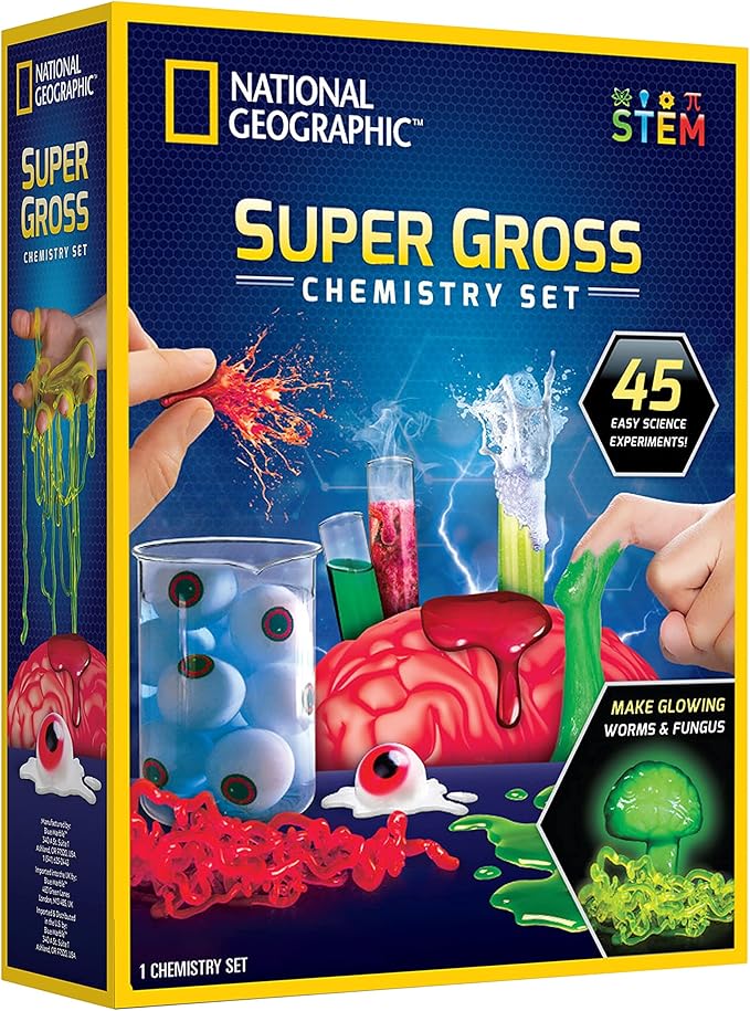 National Geographic Gross Science Kit - 45 Gross Science Experiments- Dissect a Brain, Make Slime, Creepy STEM Project for Boys and Girls, Birthday Gifts for Kids 8-12 (Amazon Exclusive)