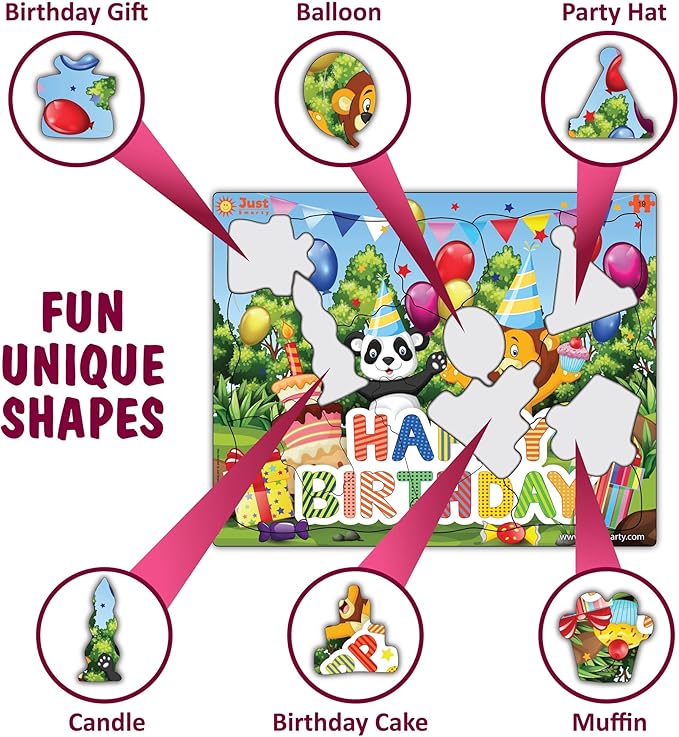 Just Smarty Happy Birthday Puzzles for Toddlers 1-3 | 19 Pieces Mini Puzzles | Birthday Puzzle for Boys and Girls | Preschool Puzzles | Kids Puzzles | 3-5 Years Toddler Birthday Gift | Shaped Puzzles