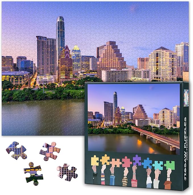 Puzzles for Adults City Skyline Austin, Texas - Jigsaw Puzzles 1000 Pieces for Adults, 27.5x19.7 Inch USA Downtown Cityscape Art Difficult and Challenge Puzzle Game for Living Room Decor