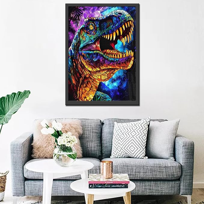 Glass Dinosaur Jigsaw Puzzle，T-Rex 1000 Pieces Jigsaw Puzzles for Adults，27 x 20 Inches Puzzles for Families，HD Quality Stained Glass Dinosaur Photo Puzzle Gift，Family Activity Perfect for Game Nights