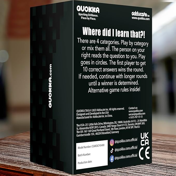 QUOKKA Trivia Card Game with 2000 Questions in Geography, History, Science, and General Knowledge – Games for Adults, Teens, and Families – Trivia Cards with Answers – Great Board Games