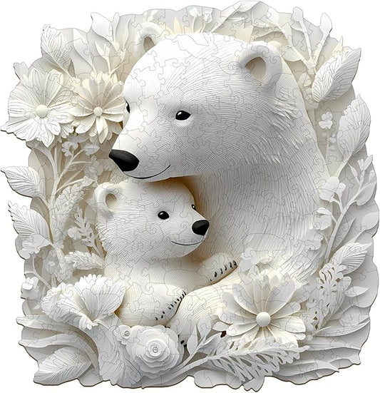 KAAYEE Wooden Puzzles for Adults, 3D Vision Effect Polar Bear Family Wooden Jigsaw Puzzle Unique Shape Wood Puzzle Adult, 3D Effect Flat Puzzle Birthday Family Game (M-11.4 * 11.1 in-200pcs)