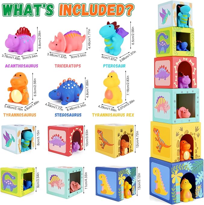 KMTJT Toddlers and Babies Dinosaur Sorting and Stacking Toys Blocks for 1-3 Kids Preschool Learning, Numbers Nesting Boxes Montessori Toys Gifts for 1 2 3 Year Old Baby Boys Girls