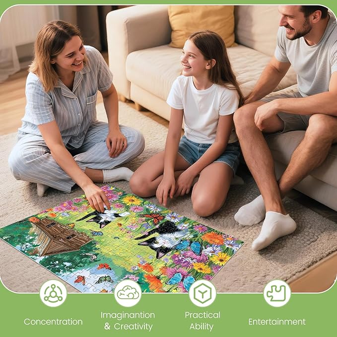 300 Piece Puzzles for Adults, Cats and Butterflies in the Meadow Jigsaw Puzzle, Vibrant and Relaxing 300 piece puzzle, Perfect for Family Time, Wall Decor, Gift for Adults, Kids, Seniors, 20.5 x 15 in