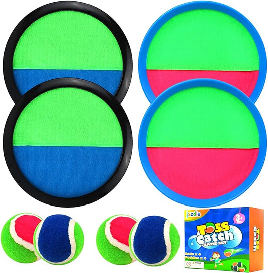 Toss and Catch Game Set, Outdoor Games with 4 Paddles 4 Balls and 1 Storage Bag, Great Outdoor Toys/Gifts for Kids, Classic Beach and Yard Game