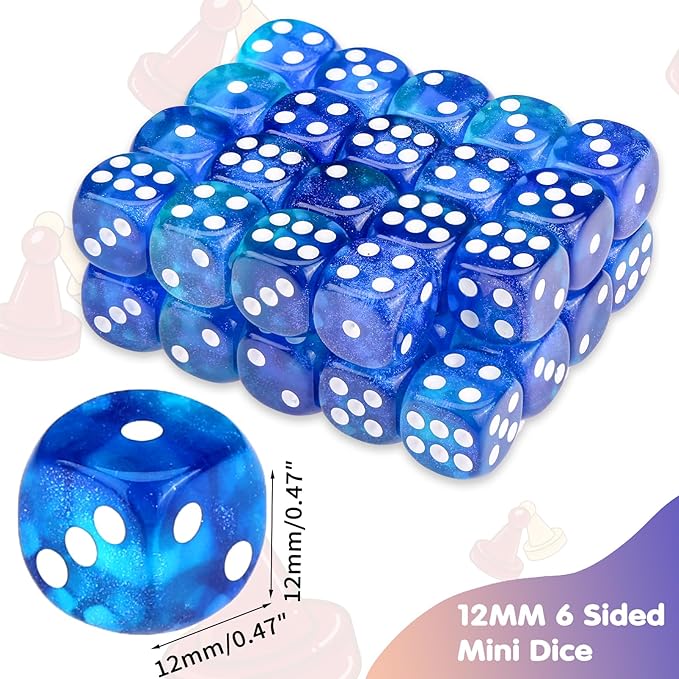 36 Pieces 12mm 6 Sided Mini Dice Set,Two Colours Glitter D6 Game Dice Set,6 Sided Standard Game Dice for Board Games Dice Games Classroom Teaching Dices Game,with Portable Gaming Box(Blue & Green)