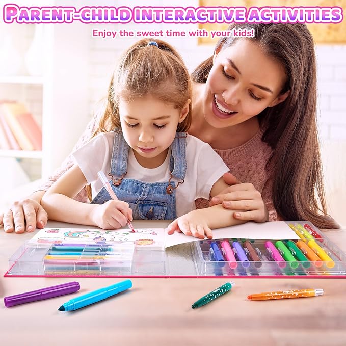 JoyCat Magical Unicorn Drawing kit for Kid,55 Pcs Stationery Kit with Washable Scented Marker&Twist Crayon,Glitter Marker,Ideal Gift for Girl Aged 4-10,Fun and Creative Art & Craft Supply