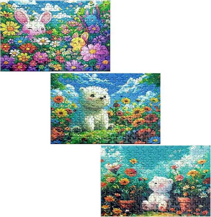150 Pieces Mini Jigsaw Puzzles for Adults & Kids,6 x 4 Inches,Mini Travel Puzzle,Small Puzzles,Micro Puzzles,Challenging Difficult Puzzle,3 Pack Cartoon Garden
