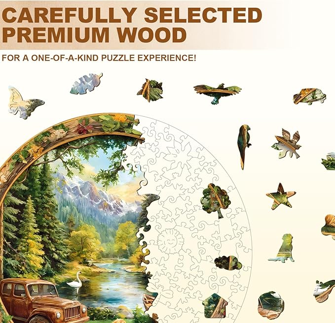 Jigfoxy Wooden Puzzle for Adults, Countryside Jigsaw Puzzles for Adult, Unique Animal Shape Wood Cut Puzzles, Christmas Thanksgiving Gifts for Friends Family (S-8.5 * 8.5in-100pcs)