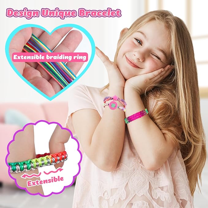 Hewaurorion Friendship Bracelet Making Kit Toys, Arts and Crafts String Maker Tool for Kids Ages 8-12, Bracelet DIY Christmas Birthday Present Gifts for Teen Girls (Red/Pink)