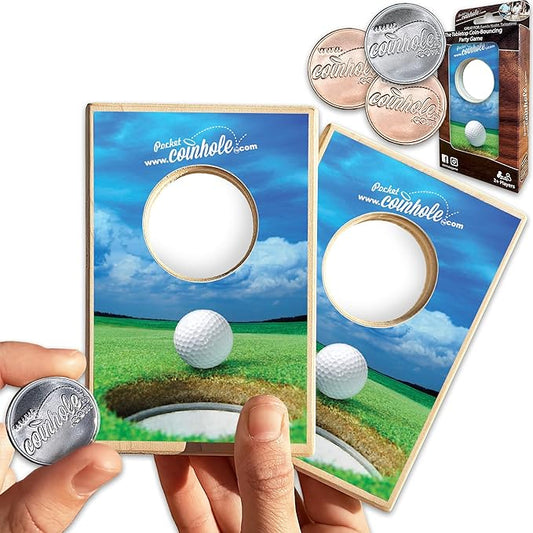 Coinhole Desktop Coin Bouncing Party Game Set | Tabletop Cornhole Board Game | Small Cornhole Travel Game Includes Coins