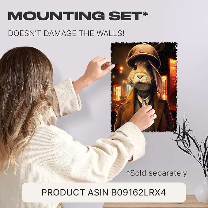 UNIDRAGON Original Wooden Jigsaw Puzzles - Pop Art Thomas Rabbit, 250 pcs, 12.6"x 9", Beautiful Gift Package, Unique Shape Best Gift for Adults and Kids