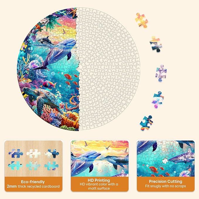 Masseruon 1000 Piece Puzzle for Adults, 26.6 * 26.6in Sea World Puzzle for Adults, 1000 Pieces Jigsaw Puzzles, Adult Puzzles Game, Unique Gift for Women Men